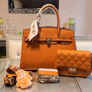 Chic Brown Satchel Bag Set